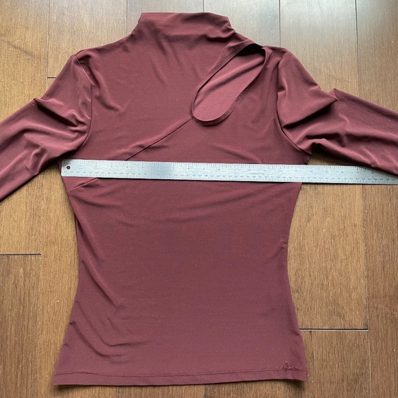 Mock Neck Long Sleeve.Brown Top with Cut out at chest/shoulder - Picture 3 of 10